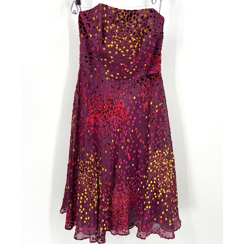 Luly Yang Couture Burnout Velvet Strapless Fit & Flare Cocktail Dress Polka Dot